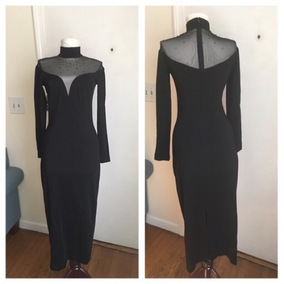 Vtg Lillie Rubin Sheer Mesh Panel Rhinestone Dress - Picture 3 of 8